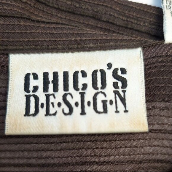Chicos Design Sheer Shirt Striped Brown Button-Up Woven Size 3 Womens XL 16 - Picture 2 of 10